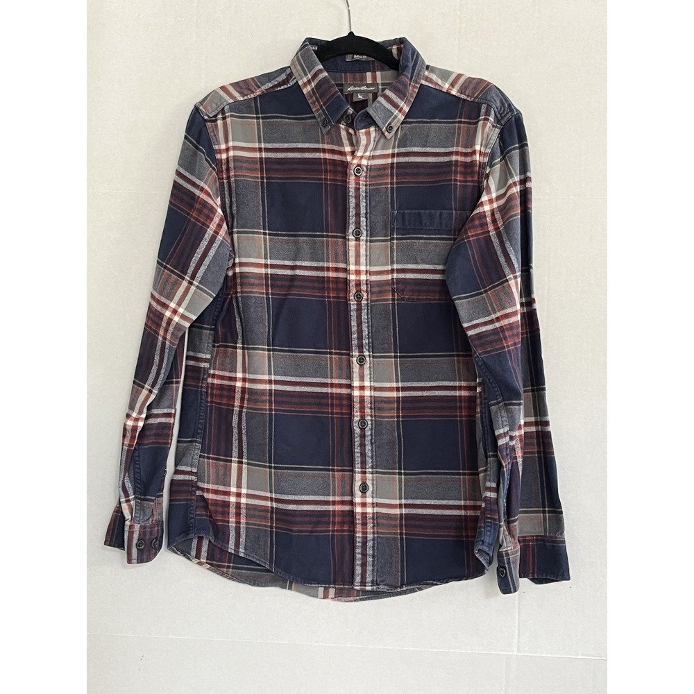 Eddie Bauer Shirt Mens M Relaxed Fit MulticolorPlaid Pocket Heavy Flannel Cotton